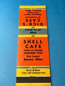 Vintage Matchbook Cover Shell Cafe & Dick's Cafe Benson, Minnesota MB155