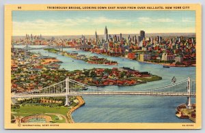 Triborough Bridge Looking Down East River From Hellgate New York City Postcard