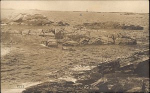 Rocks Lighthouse in Distance Warren's Point WHERE? Real Photo Postcard