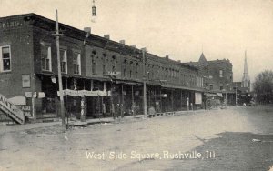 West Side Square, Rushville, Illinois Street Scene 1909 Vintage Postcard