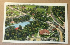 VINTAGE 1937 USED PENNY LINEN POSTCARD RUSSELS POINT FROM THE AIR IND. LAKE OHIO