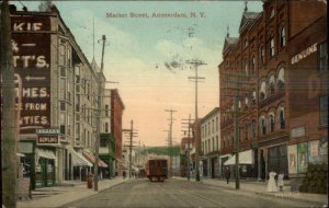 Amsterdam NY Market St. Trolley c1910 Postcard