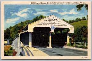 Vtg Philippi West Virginia WV Old Covered Bridge Tygart River 1930s Postcard