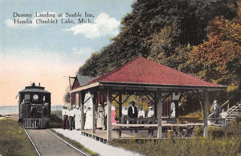 Hamlin Lake Michigan Sauble Inn Dummy Landing Train Station Postcard AA20119