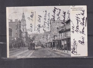 VICTORIA, MELBOURNE, BOURKE STREET. TRAM, JOHN DANKS, 1905 ppc., used.