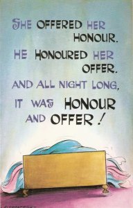 She offered her honour. He honoured ..  Bamforth Comic Series PC # 296