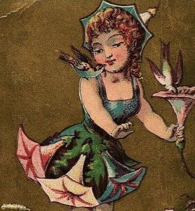 Trade Victorian Card Lady Floral Dress And Two Doves C.R. Smith Grocer N H Conn