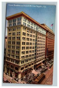 Vintage 1930's Postcard Building Corner of Broadway & 7th Los Angeles California