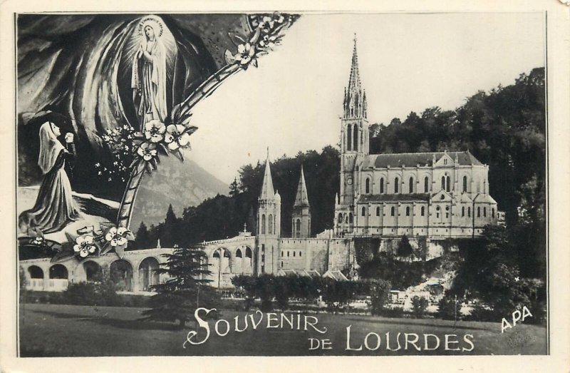 Postcard France Lourdes cathedral