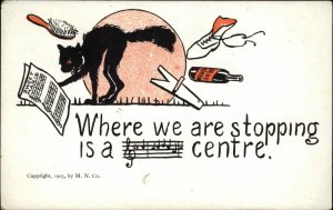 MUSICAL COMIC Black Cat Where we are stopping c1905 Postcard