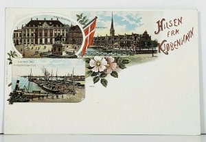 Denmark Hilsen fra KJOBENHAVEN Multi View #1330 Louis Glaser c1900 Postcard A4