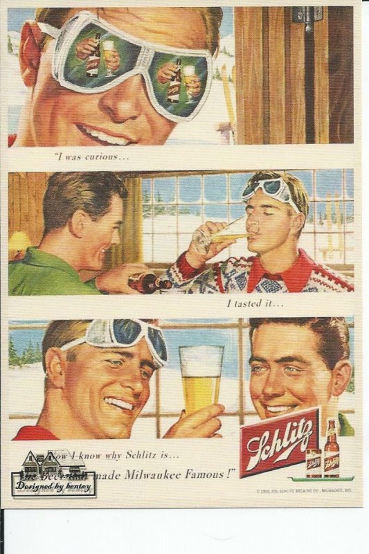 Vintage Schlitz Beer Print Ad Reproduced on a Modern Card  Postcard