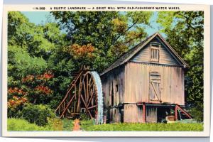 A Rustic Landmark Grist Mill with Old-Fashioned Water Wheel in North Carolina