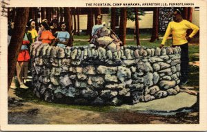 Vtg Arendtsville Pennsylvania PA Camp Nawakwa The Fountain 1950s Linen Postcard