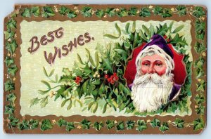 Christmas Santa Claus Purple Robe Berries Mistletoe Embossed Lima OH Postcard