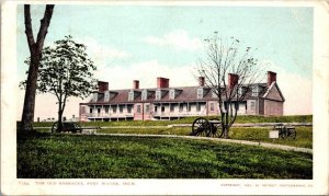 Vintage Patriotic Postcard - US Army - Old Barracks - Fort Wayne - Michigan