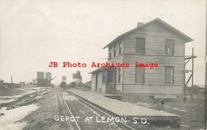 Depot, South Dakota, Lemmon, RPPC, Chicago Milwaukee & St Paul Railroad Station