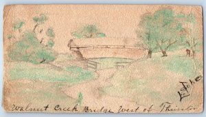 c1910's Walnut Creek Bridge West Of Thurston Hand Drawn Art Antique Postcard