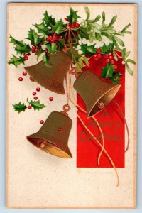 c1910's Christmas Ringing Bells And Berries Mistletoe Clapsaddle Posted Postcard