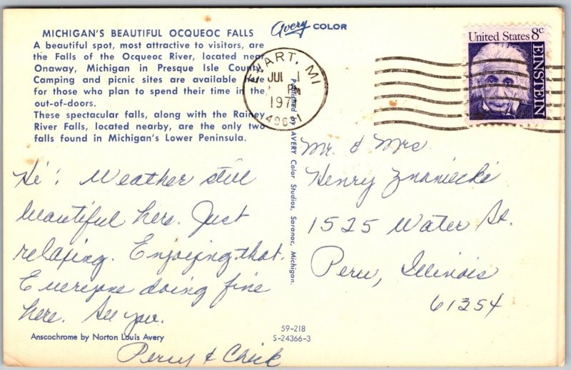 Ocqueoc Falls, Ocqueoc River near Onaway, Michigan - Postcard 