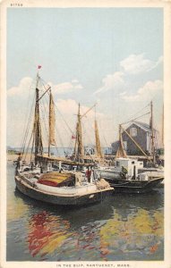 Fishing Sail Boat In the Slip Nantucket Massachusetts 1910c Phostint postcard