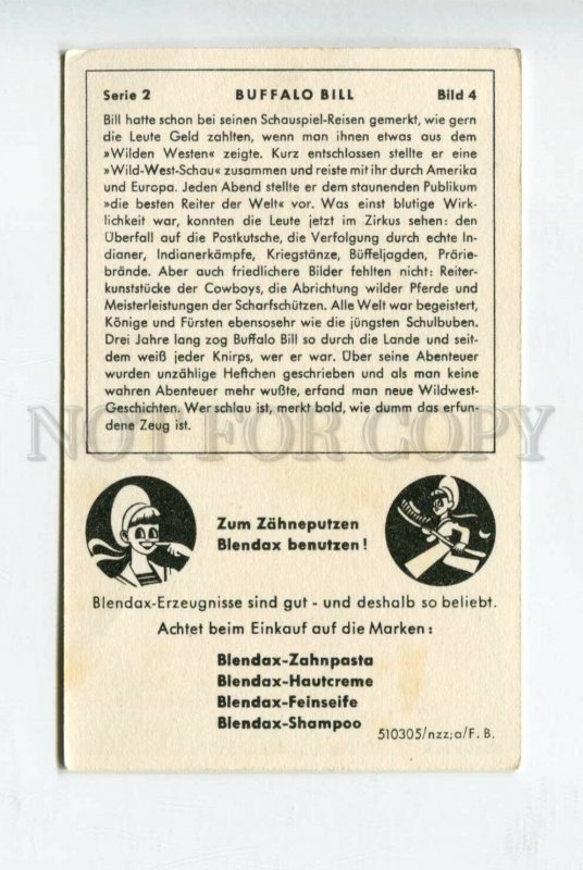 427777 GERMANY Buffalo Bill WILD WEST Advertising Blendax Shampoo card