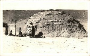 Flagstaff Arizona AZ Navajo and Hogan Family American Indians Vintage RPPC PC