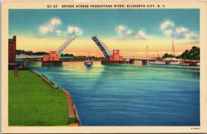 Bridge Across Pasquotank River Elizabeth City North Carolina Linen Postcard C118