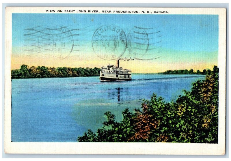 1937 Steamer View on Saint John River Near Fredericton NB Canada Postcard