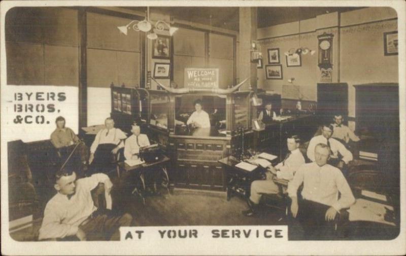 Office Interior Workers Byers Bros & Co Colfax or Anita IA? c1910 CRISP RPPC