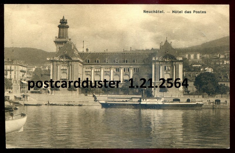 h3535 - SWITZERLAND Neuchatel Postcard 1909 Hotel des Postes. Post Office