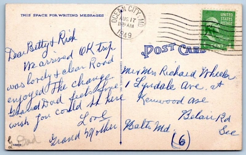 1949 BOARDWALK OCEAN CITY MARYLAND MD VINTAGE LINEN POSTCARD