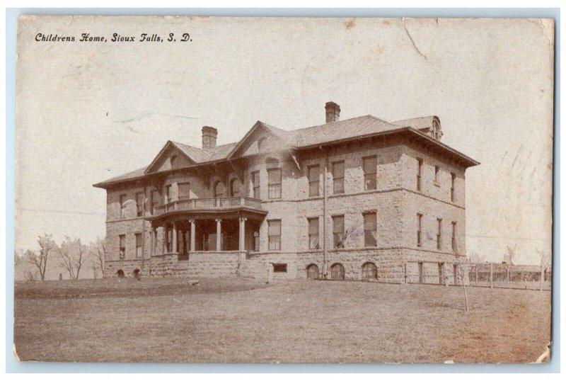 1909 Children's Home Exterior Building Sioux Falls South Dakota Vintage Postcard