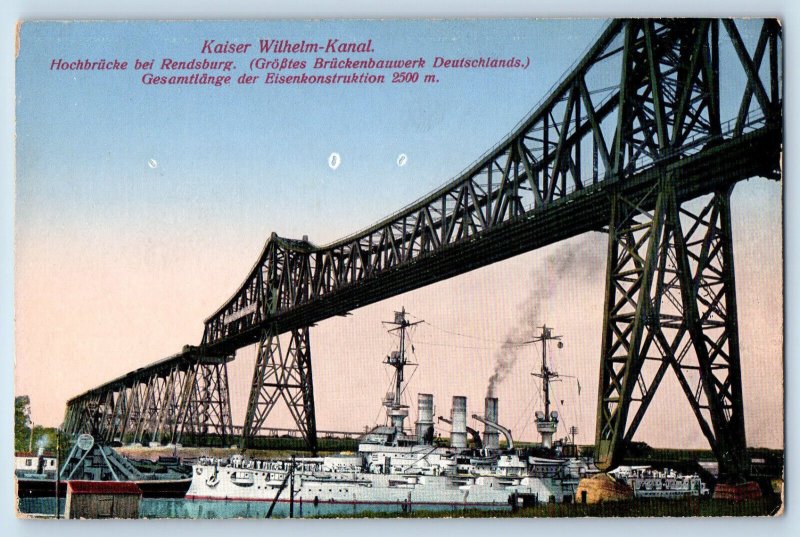 Kiel Germany Postcard Kaiser Wilhelm Canal High Bridge near Rendsburg c1910