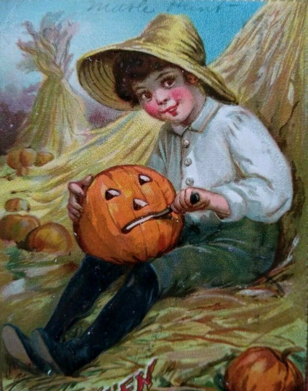 Tucks Halloween Postcard Vintage 1911 Embossed Boy Carving JOL Series 174 Orig 