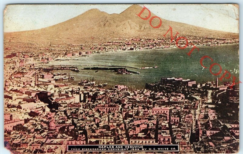 1909 Naples Italy Mt. Vesuvius Litho Photo Postcard Roosevelt Tour A24