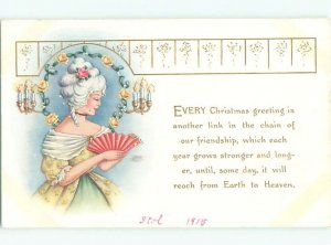 Pre-Linen Christmas PRETTY WOMAN HOLDING ANTIQUE AB5399