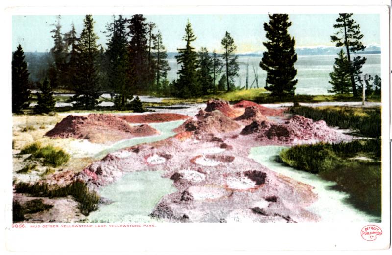 YELLOWSTONE, MUD GEYSER, YELLOWSTONE LAKE, DIVIDED BACK