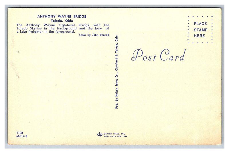 Anthony Wayne Bridge Toledo Ohio Postcard Skyline 