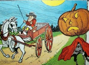 Halloween Postcard Fantasy Horse Carriage Buggy Coach Driver Spooks Vintage 