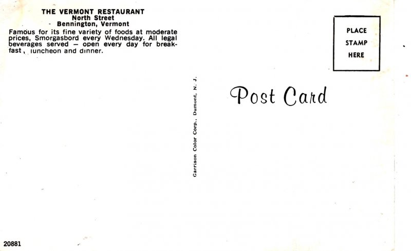 Bennington, Vermont - The Vermont Restaurant - on North Street - c1950