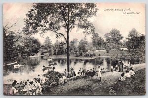 St Louis MO~Girl w/Buggy~Boating at Benton Park~Boys on Bank~Gals Groupiing~1907