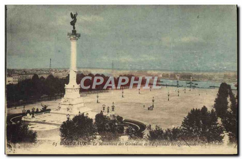 Old Postcard The Girondins Bordeaux Monument And & # 39Esplanade Quinconces