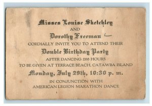 1930 Marathon Dance Invite Card Catawba Island American Legion Card Original P64