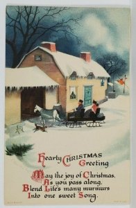 Christmas Greetings Family Sleigh Entering Barn 1923 Westville CT Postcard R18