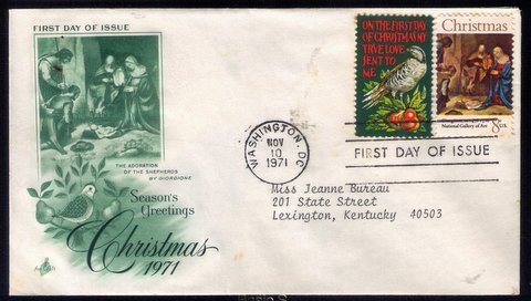 1971 US Sc #1444-1445 FDC Christmas (Religios & Secular)Great Con...