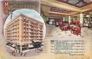 Postcard 1915 Missouri St. Louis Maryland Hotel entrance interior MO24-1944