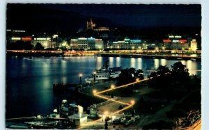 Aerial View Postcard La Rade illumine'e Waterfront Geneve Switzerland