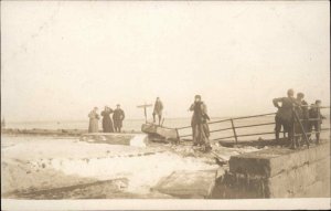 Winthrop Beach MA Storm Damaged Pier Walk c1910 Real Photo Postcard