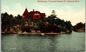 Mississauga Thousand Islands St. Lawrence River House Lake Trees Postcard